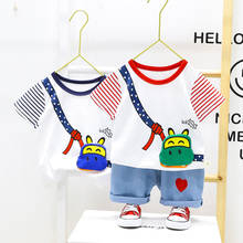 Летние костюмы из 2 предметов для маленьких девочек, футболка с коротким рукавом с мультяшным рисунком коровы + джинсовые брюки, детские повседневные Костюмы, комплекты одежды для мальчиков 2024 - купить недорого