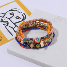 Pulseira hanjing étnica boêmia com estampa de flor, bracelete e pulseira para mulheres, conjunto de braceletes com múltiplas camadas, joias femininas, presentes 2024 - compre barato