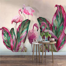 Milofi personalizado 3d papel de parede mural nordic tropical planta banana folha flamingo fundo da sala estar quarto decoração pintura 2024 - compre barato