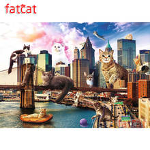 Fatcat 5d pintura diamante para bricolagem gatinhos em nova york quadrado completo broca redonda bordada venda animais decoração de casa ae2184 2024 - compre barato
