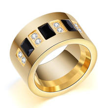 Gold Color Stainless Steel White Black CZ Zircon Wedding Ring for Women AAA Quality 2024 - buy cheap