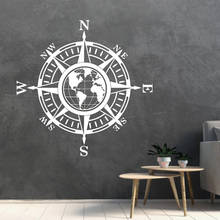 Карта мира с компасом, виниловые наклейки на стену для путешествий с землей, украшение для интерьера дома, гостиной P270 2024 - купить недорого