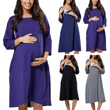 Vetement Femme Women Maternity Pregnant Dresses Nursing Baby Nightgown Solid Color Breastfeeding Sleepwear Dress Ropa De Muje 2024 - buy cheap