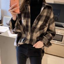 Chic Checked Long Sleeve Casual Print Blouse Shirt Women Loose Shirts Female Tops Plus Size Ladies Oversized Plaid Shirt 2024 - buy cheap