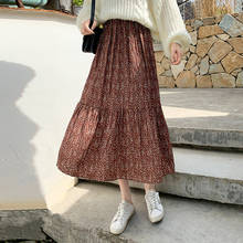 2021 New Spring Autumn Women Elegant Slim High Waist Long Skirt High Quality Vintage Floral Pleated Hem Chiffon Skirt 2024 - buy cheap