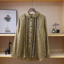 Japan Style Mori Girl Peter Pan Collar Literary Shirt Double Cotton Yarn Long Sleeve Floral Print Blouse Women 2024 - buy cheap