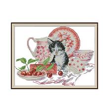 Kit de punto de cruz de porcelana y gato aida, 14ct, 11ct, cordón con cuentas, punto de cruz, bordado, DIY, hecho a mano 2024 - compra barato