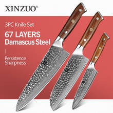 XINZUO VG10 Damascus Steel 3 PCS Knives Sets Knife Meat Fish Vegetable Chef Santoku Utility Knife Kitchen Tool Ironwood Handle 2024 - buy cheap