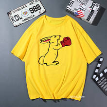 Cute boxing bunny panda animal print funny t shirts women men yellow tshirt summer 2022 lovely top tee shirt femme clothes 2024 - buy cheap