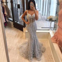 Serene Hill Grey Sexy Mermaid Tulle Evening Dress 2020 Sleeveless Handmade Flowers Beading Formal Party Gown CLA70380 2024 - buy cheap
