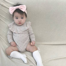Milancel 2020 roupas do bebê cereja impressão infantil meninas bodysuits plissado colarinho bebê macacões da criança roupas do bebê arco bandana 2024 - compre barato