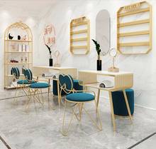 Mármore salão de beleza manicure mesa e cadeira conjunto único duplo ouro ferro duplo simples mesa manicure 2024 - compre barato