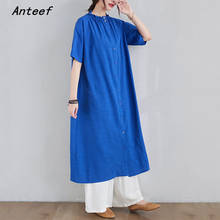 short sleeve cotton linen vintage dresses for women casual loose long summer shirt dress elegant clothes 2021 sundress 2024 - buy cheap