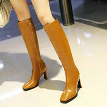 Botas de tacón alto grueso para mujer, zapatos con punta cuadrada y cremallera, talla grande 43, invierno, 2020 2024 - compra barato