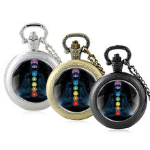 Misterioso aberto chakra yoga design de vidro cabochão relógio de bolso de quartzo do vintage colar de pingente de mulheres presentes de relógio de corrente 2024 - compre barato