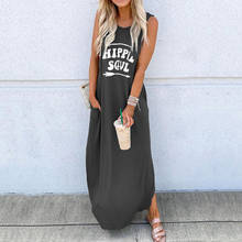 Fashion Women Letter Printed Dress With Pockets Loose Ladies O-neck Sleeveless Casual Daily Boho Long Maxi Dress #T2G 2024 - buy cheap