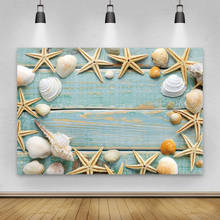 Laeacco Blue Wood Board Photography Backdrop Shell Starfish Conch Baby Shower Photocall Photographic Background For Photo Studio 2024 - buy cheap