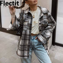 Flectit Women Plaid Overshirt Flannel Front Pocket Lapel Collar Long Sleeve Warm Wool Blend Oversize Women's Jackets & Coats * 2024 - buy cheap