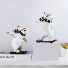 Oso Polar de esquí, adorno de resina, estatua de gato de gimnasia, artesanía para decoración del hogar, objetos de habitación, estatuilla de animal de resina 2024 - compra barato