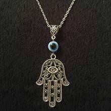 Hamesh Hand Pendant Necklace Blue Evil Eye Alloy Chain Choker Amulet Jewish Jewelry for Women Men Accessories Gift 2024 - buy cheap