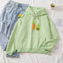 Kpop Aesthetic Hoodies for Women Winter Cute Avocado Print Oversized Sweatshirt Female Itself Ulzzang Streetwear Sudadera Mujer 2024 - buy cheap