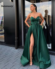 Elegante vestido de fiesta de satén, Sexy, verde esmeralda, corte alto, talla grande, 2021 2024 - compra barato