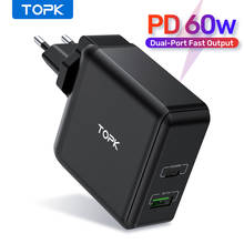 TOPK 60W USB зарядное устройство Quick Charge 3,0 USB Type C PD зарядное устройство для iPhone Samsung iPad Pro Macbook настенное зарядное устройство 2024 - купить недорого