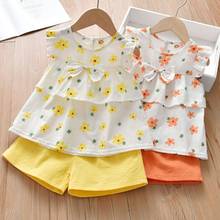 2021 Kids Girls Clothing Sets New Summer Baby Floral Sleeveless T-shirt and Shorts Outfits Fashion Costumes Children Suits 2-6Y 2024 - buy cheap