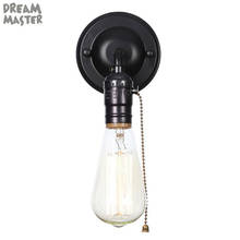 Американские винтажные Настенные светильники с одной головкой, прикроватная лампа, промышленный минималистичный домашний настенный светильник, черный хром, выдвижной переключатель, бра 2024 - купить недорого
