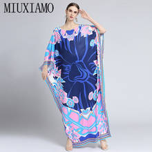 MIUXIMAO 2021 Bohemian Plus Size Dress O-neck Batwing Sleeve Maxi Dress Women Elastic Silk Floor Length New Fashion Kaftan Dress 2024 - buy cheap