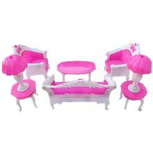 Crianças 7 pçs rosa de plástico mini casa boneca sofá lâmpadas gabinete mesa quarto casa bonecas móveis acessórios para barbie decoração 2024 - compre barato