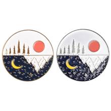 Day and Night Enamel Pin Sun Moon Stars Mountain Brooches Bag Clothes Lapel Pin Gold Silver Badge Jewelry Gift for Lover Friend 2024 - buy cheap