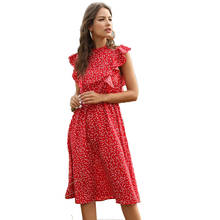 NYFS 2021 New Summer Chiffon Dress Vintage Woman Dress Silm Red Polka dot Vestidos Elbise Robe 2024 - buy cheap