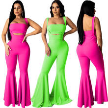 Неоновый, зеленый, фуксия, спортивный костюм для женщин, сексуальный комплект верхней одежды из 2 предметов, укороченный топ и ботинки, укороченные штаны, женская одежда с запахом на груди и открытой спиной 2024 - купить недорого