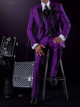Traje de novio púrpura para hombre, traje de boda, 3 piezas (chaqueta + Pantalones + chaleco + corbata) C842, novedad 2024 - compra barato