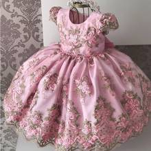 Vestido infantil de renda, festa de aniversário, arco grande, casamento, noite, roupas de princesa 2024 - compre barato