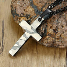 Pingente camuflado cruzado masculino, colar clássico em aço inoxidável cor preta, cruz de crucifixo com pingente 2024 - compre barato