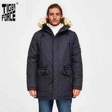 TIGER FORCE -30 Degree Men Winter Jacket Medium-Long Padded Parka Hooded Slim Warm Coat Artificial Fur Collar Thicken Overcoat 2024 - buy cheap