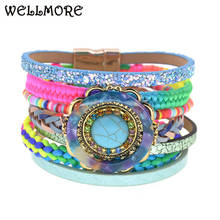 WELLMORE-Pulseras Bohemias de cuero para mujer, brazalete hecho a mano, joyería de moda, envío directo, venta al por mayor 2024 - compra barato