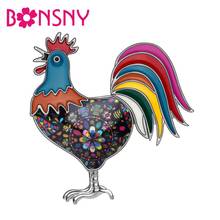 Bonsny Alloy Enamel Floral Rooster Chicken Brooches Clothes Scarf Pin Animal Jewelry Pin For Women Teen Girls Gift 2019 Hot Sale 2024 - buy cheap