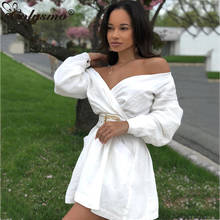 Colysmo-vestido feminino branco com decote em v, vestuário casual elegante, festa em clube, ombros de fora, sensual, cinto com decote em v 2024 - compre barato