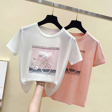 Женские футболки Shintimes с принтом бриллиантов, короткий рукав, лето 2019, топы в Корейском стиле, хлопковая футболка, женская футболка 2024 - купить недорого