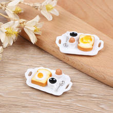 1:12 Miniature Breakfast Set Hamburger Croissant Toast Egg Coffee with Tray Dollhouse Kitchen Food Accessories 2024 - buy cheap