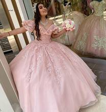 Exquiste rosa quinceanera vestidos de baile vestido de renda frisada vestido de baile barato plus size 2020 doce 15 anos de idade brithday vestidos de festa 2024 - compre barato