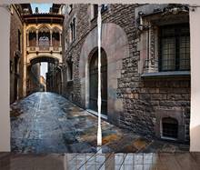 Cortinas medievales de puente de cuarto gótico, antiguas calles medievales de España, herencia antigua, foto pasada, sala de estar y dormitorio 2024 - compra barato