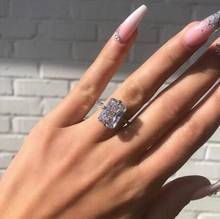 Anel de joias luxuoso para mulheres, 4 quilates, corte quadrado, zircônia 100%, prata esterlina 925, moda de casamento, anel de noivado personalizado 2024 - compre barato