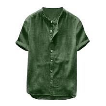 50% Hot Sale Men Casual Solid Color Short Sleeve Cotton Linen Buttons Down Beach Loose Shirt 2024 - buy cheap