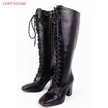 Black Lace Up Knee High Motorcycle Boots Women High Heels Boots Ladies Autumn Winter Long Boots Botas Invierno Mujer 2024 - buy cheap