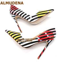 ALMUDENA White/black Zebra Stripe 12cm Heel Pumps Stiletto Heels Pointy Toe Shallow Dress Shoes Colorful Printed Wedding Shoes 2024 - buy cheap