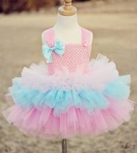 Girls Pastel 3Layers Cake Tutu Dress Baby Crochet Tulle Dress with Ribbon Bow and Flower Headband Set Kids Birthday Party Dress 2024 - buy cheap